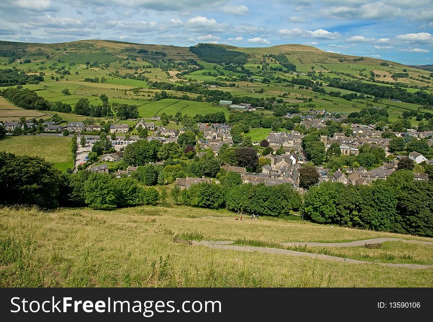 A view from the hill at castleton in derbyshire in the united kingdom. A view from the hill at castleton in derbyshire in the united kingdom