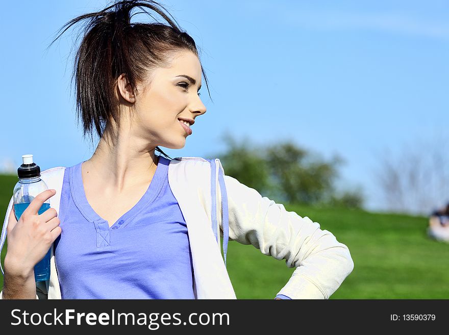 Fitness girl in park.