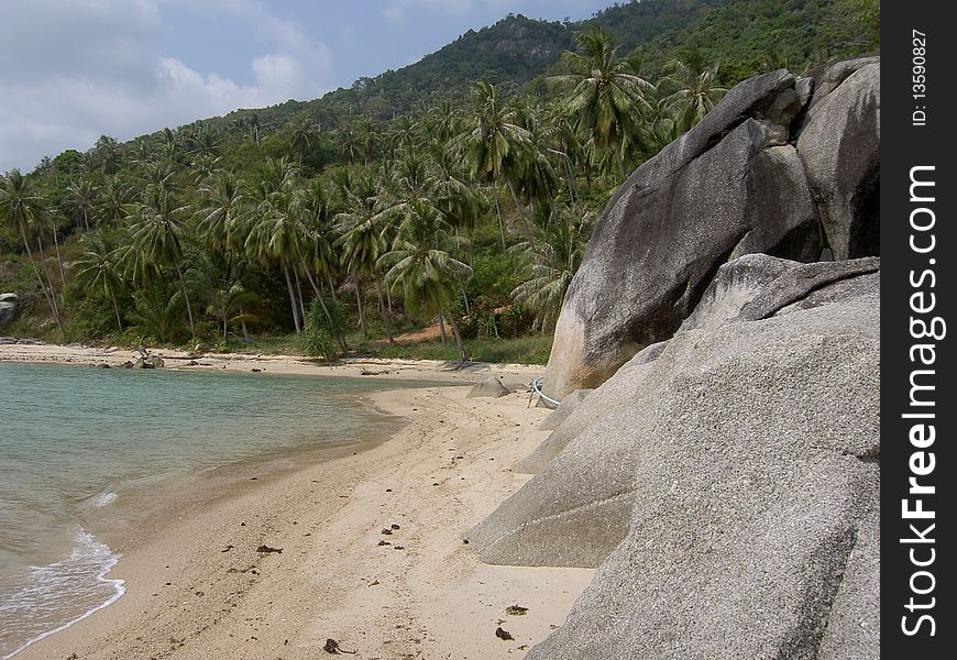 White beach and rocks, Koh Phangan, Thailand. White beach and rocks, Koh Phangan, Thailand.