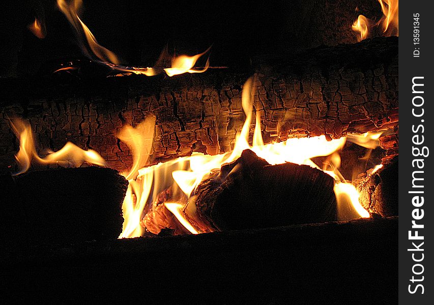 Details of a log on fire