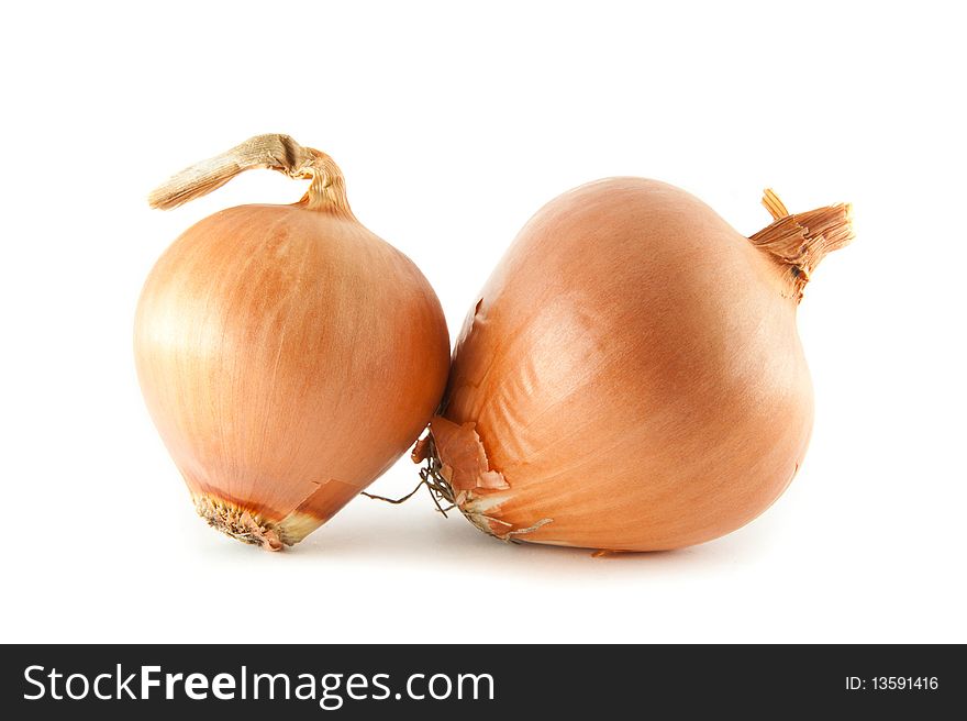 Two onions on white background.