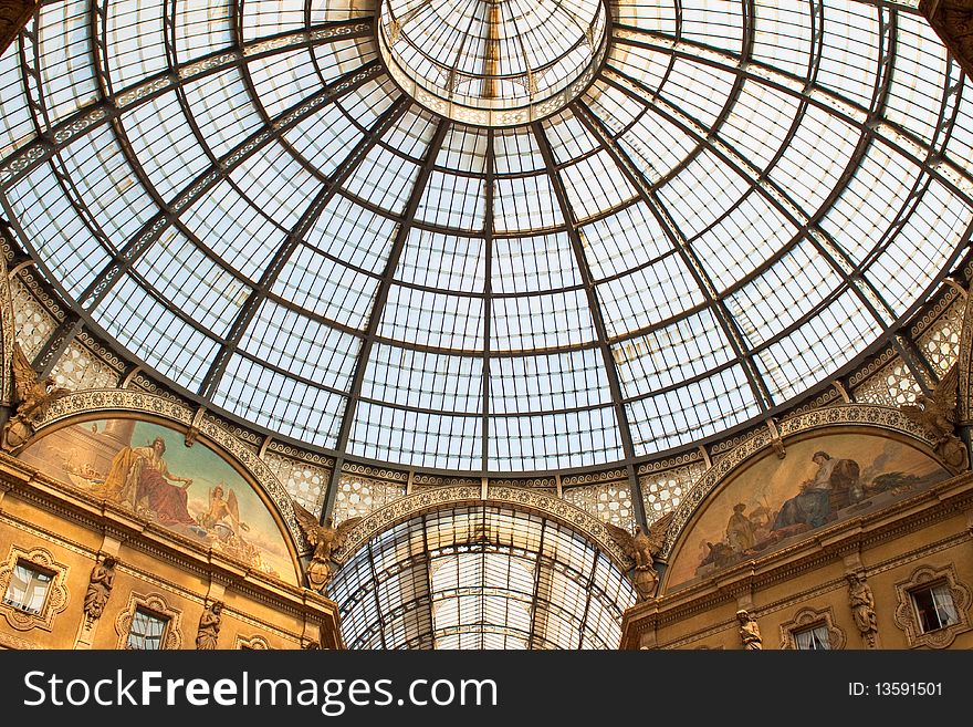 Vittorio Emanuele gallery in Milan - Italy - Dome. Vittorio Emanuele gallery in Milan - Italy - Dome