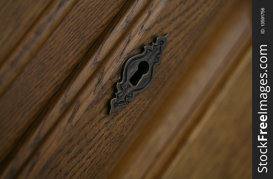 Keyhole on wooden cabinet doors