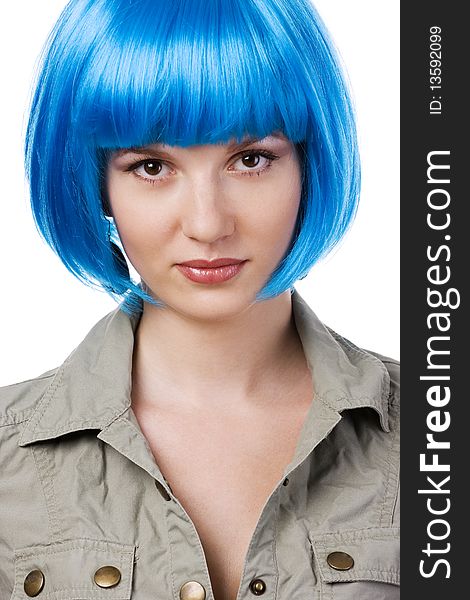 Woman In Blue Wig