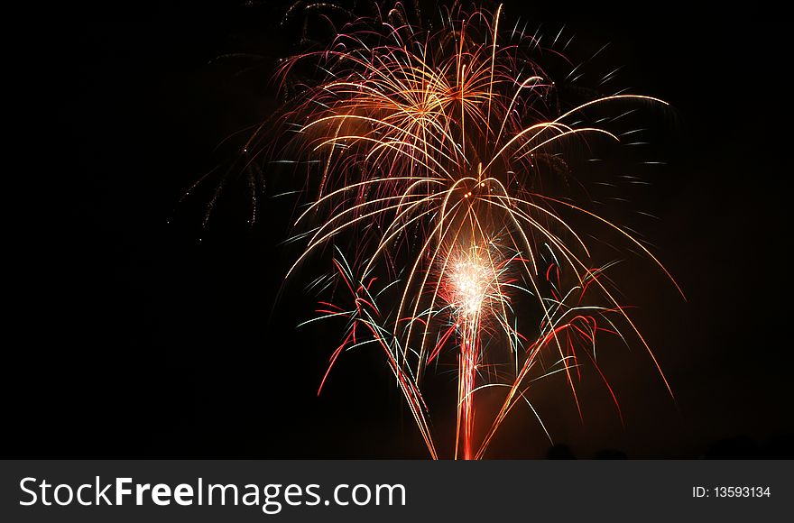 Fireworks in cardiff in night, horizontally framed shot. Fireworks in cardiff in night, horizontally framed shot