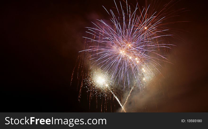 Fireworks in cardiff in night, horizontally framed shot. Fireworks in cardiff in night, horizontally framed shot