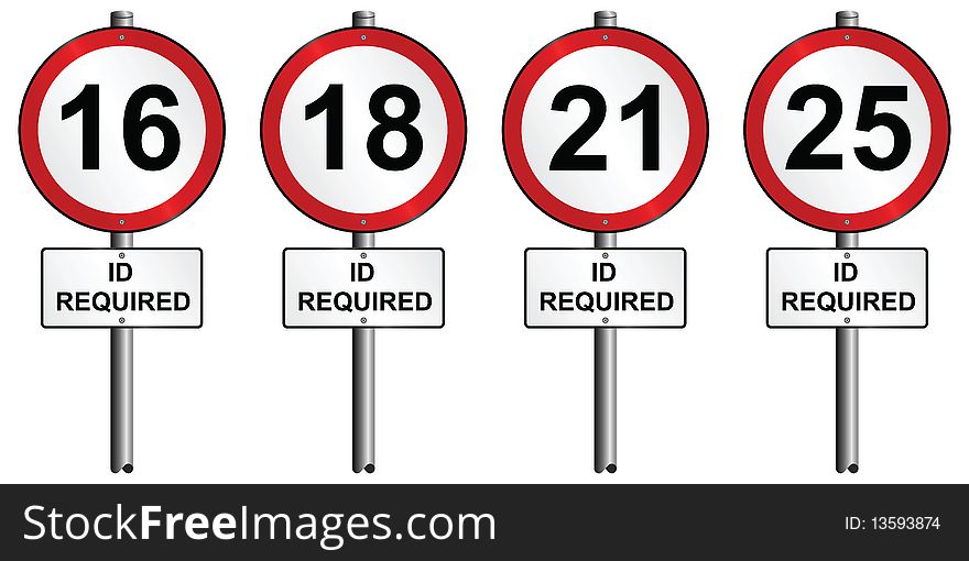 Set of age restriction signs mounted on post