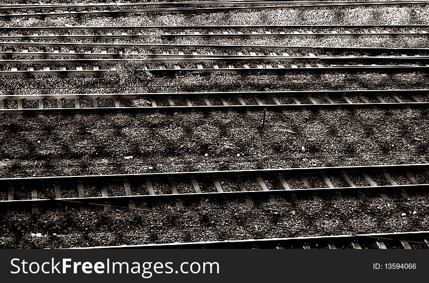 Railway tracks in black & white. Railway tracks in black & white