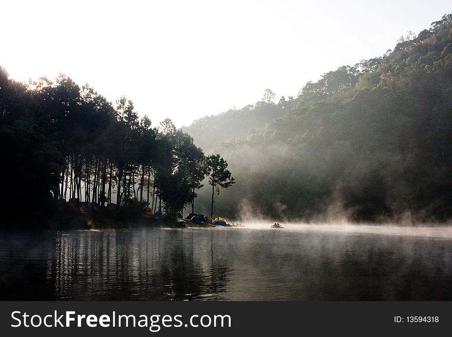 In the river, during morning the weather is cold, and the fog and mist always spring up from water. In the river, during morning the weather is cold, and the fog and mist always spring up from water