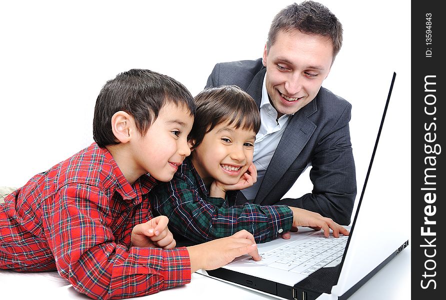 An a happy family with laptop