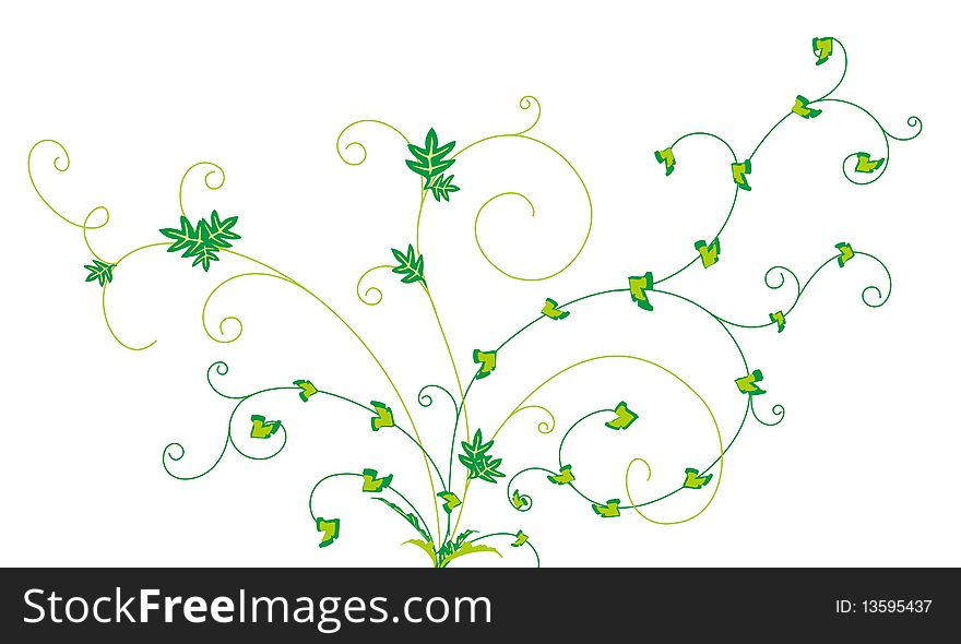 Drawing of green flower pattern in a white background. Drawing of green flower pattern in a white background