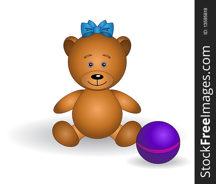 Bear-babe with a bow and a ball