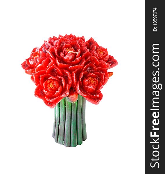 Candle In Shape Of Bouquet Of Flowers On White