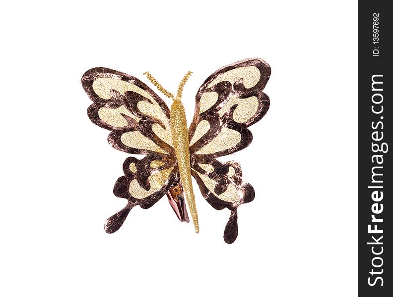 Close up of decorative butterfly on white background