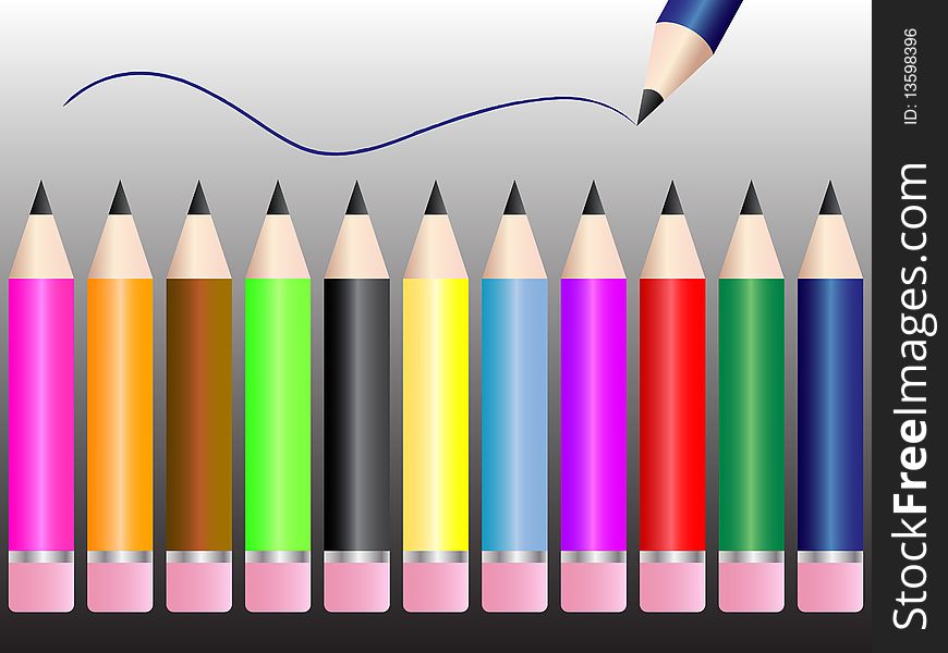 Background of shiny multicolored pencils with erasers. Background of shiny multicolored pencils with erasers