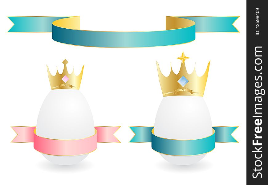 Set of two eggs with braids and crowns