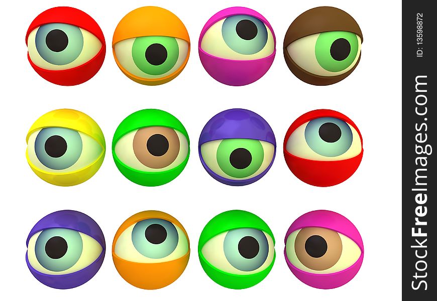 Multi-coloured eyes for design isolated on a white background. Multi-coloured eyes for design isolated on a white background