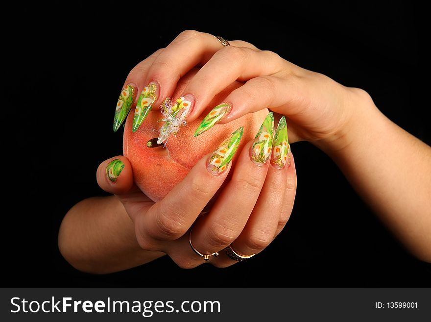 Nails hands, woman gentle, flower, accurate, manicure dangerous