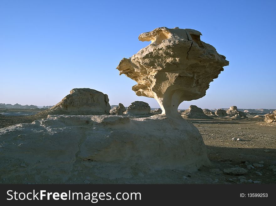 Mushroom shaped rock in the White desert, Egypt. Mushroom shaped rock in the White desert, Egypt