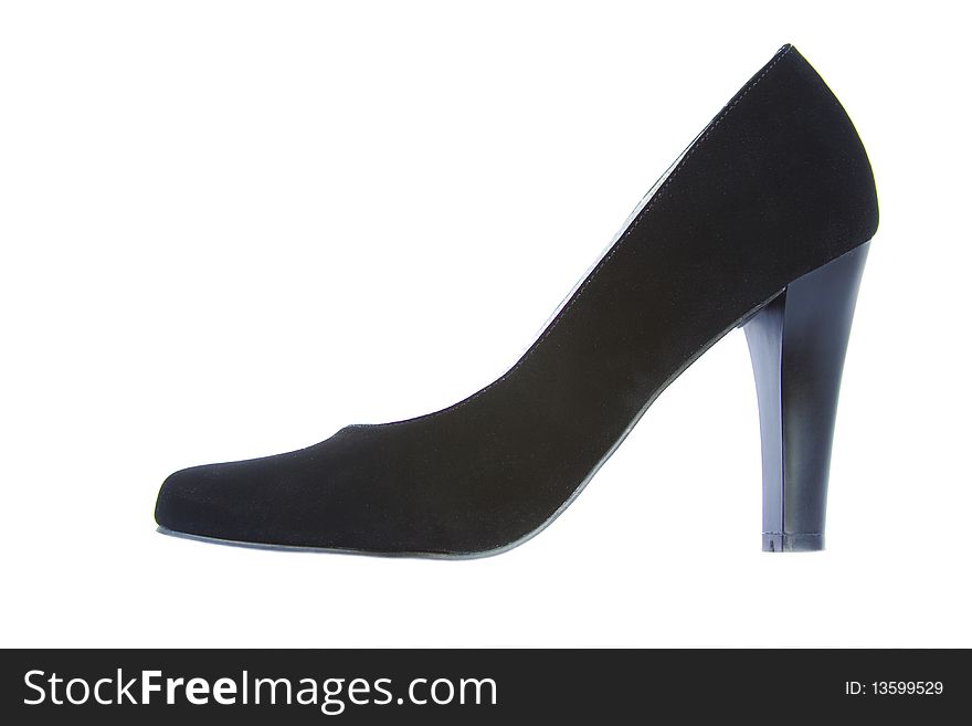 Womanish black classic shoes on a white background. Womanish black classic shoes on a white background