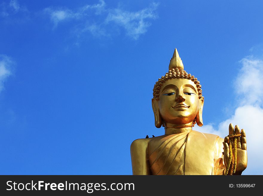 Buddha on a blue background. Lanboon Temple of Bangkok.
