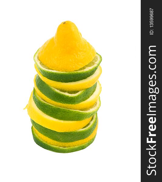 Composition of lemon and lime slices on white background. Composition of lemon and lime slices on white background