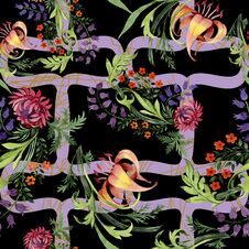 Ornament Floral Botanical Flowers. Watercolor Background Illustration Set. Seamless Background Pattern. Stock Images
