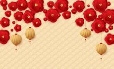 Lanterns And Paper Cut Flowers Chinese New Year Card Royalty Free Stock Image