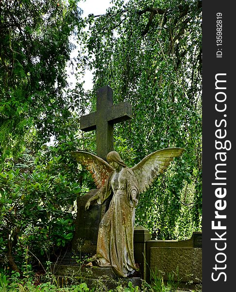 Cemetery, Statue, Grave, Tree