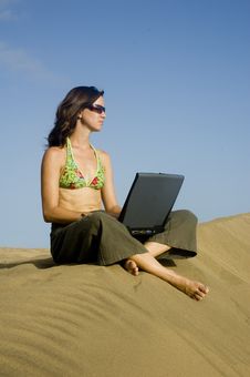 Surfergirl On Laptop2 Stock Photography Surfergirl On Laptop2 Stock Photography