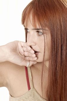 Woman Covering Her Lips Stock Image Woman Covering Her Lips Stock Image