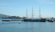 Alcatraz Island & Sailing Ship Stock Photo