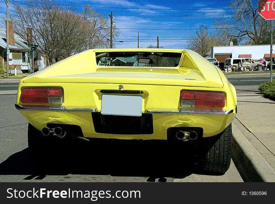 Yellow exotic Italian Panterra Sports Car racecar. Yellow exotic Italian Panterra Sports Car racecar