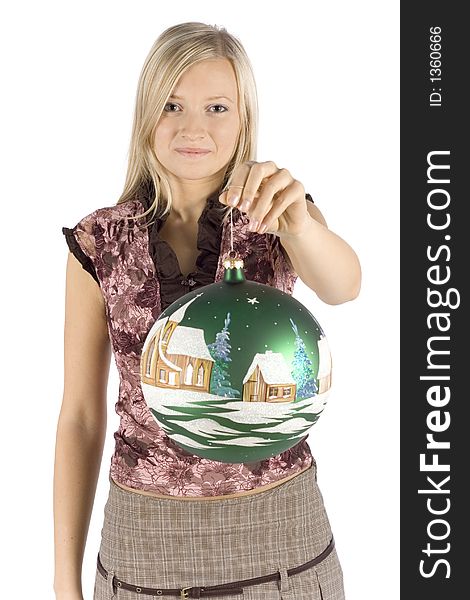 Young Blonde Woman With Christmas Ball