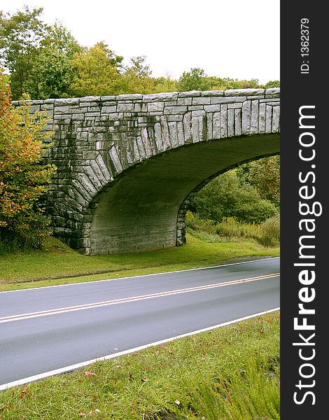 Blue Ridge Parkway Stone Bridge over a road. Blue Ridge Parkway Stone Bridge over a road.