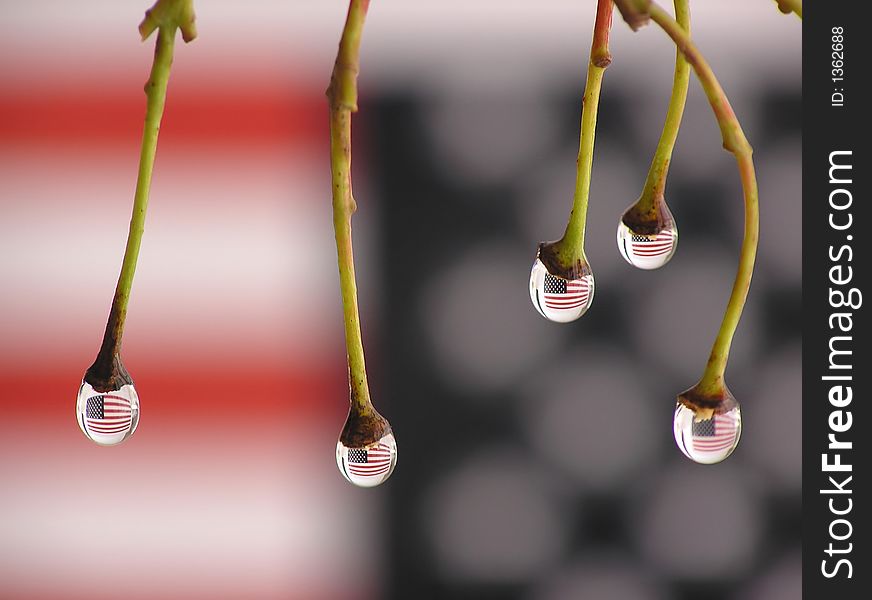 Reflection of us flag in drops. Reflection of us flag in drops