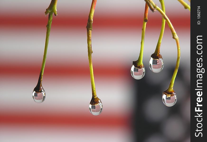 Reflection of us flag on drops
