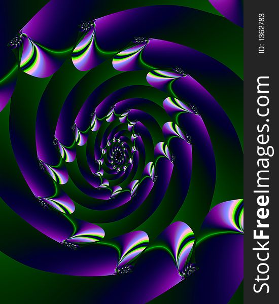 Abstract fractal image of a purple spiral with colorful disc points