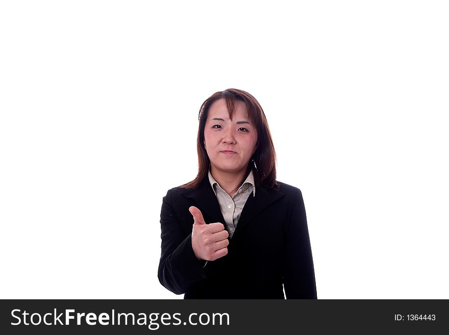 Young asian businesswomen giving thumbs up. Young asian businesswomen giving thumbs up
