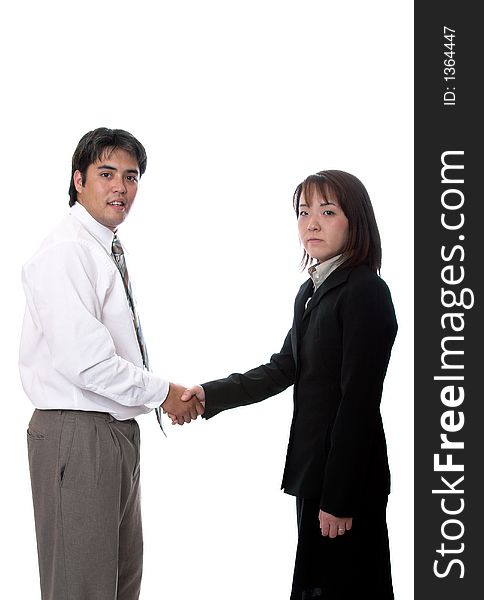 Asian Businessmn and women shakking hands, isolated. Asian Businessmn and women shakking hands, isolated