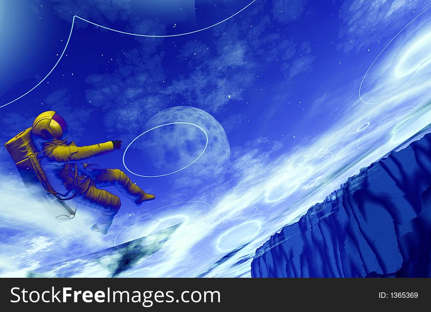 A conceptual image of spaceman or astronaut floating in space. A conceptual image of spaceman or astronaut floating in space.