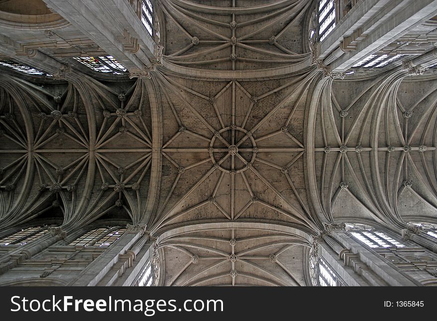 Detail of the ceiling of the Saint Eustache church in Paris. Detail of the ceiling of the Saint Eustache church in Paris