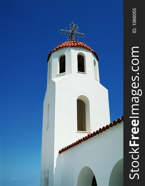 The Greek Orthodox monastery in Mitilinii, Lesvos, which is being rebuilt or renovated.vivid summer colours. The Greek Orthodox monastery in Mitilinii, Lesvos, which is being rebuilt or renovated.vivid summer colours