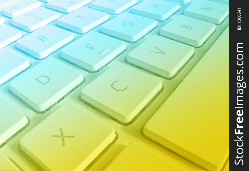 Closeup of laptop keyboard with yellow and blue color effect. Closeup of laptop keyboard with yellow and blue color effect