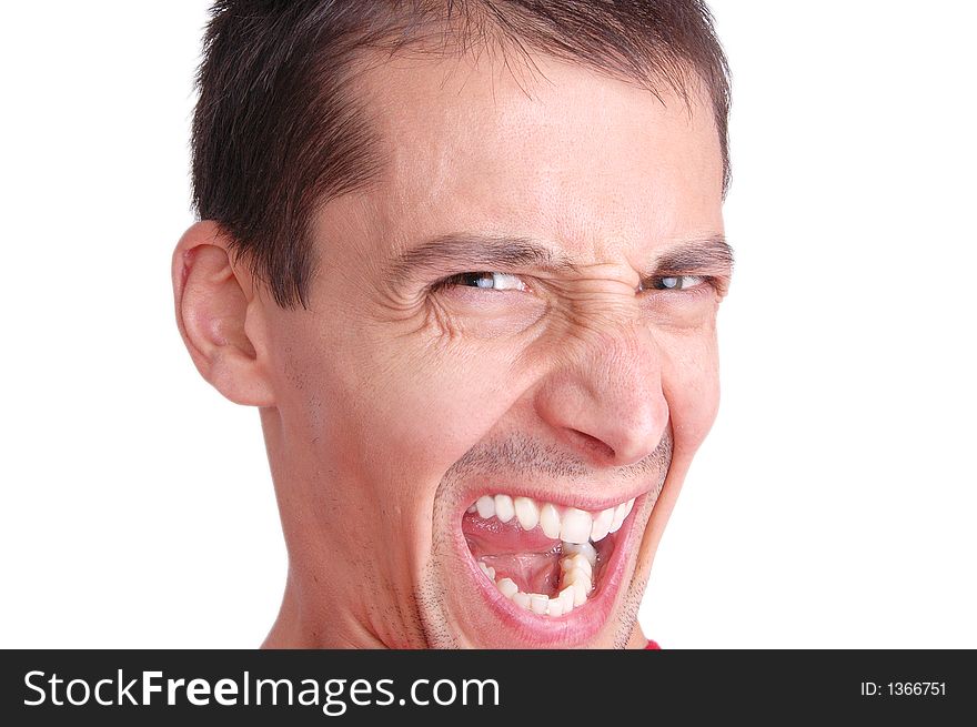 Man screaming isolated on white