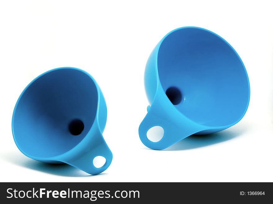 Twins blue funnel of different size, like a metaphor of a couple with problem