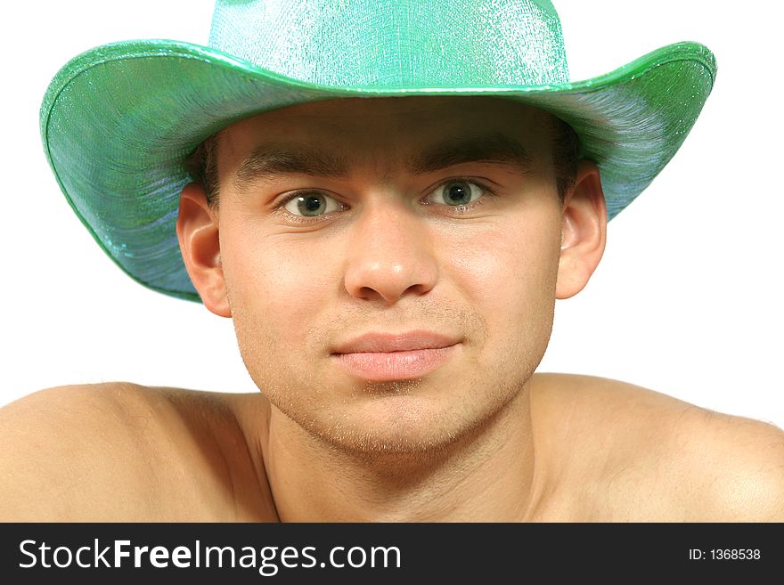 Young man in green hat. Young man in green hat