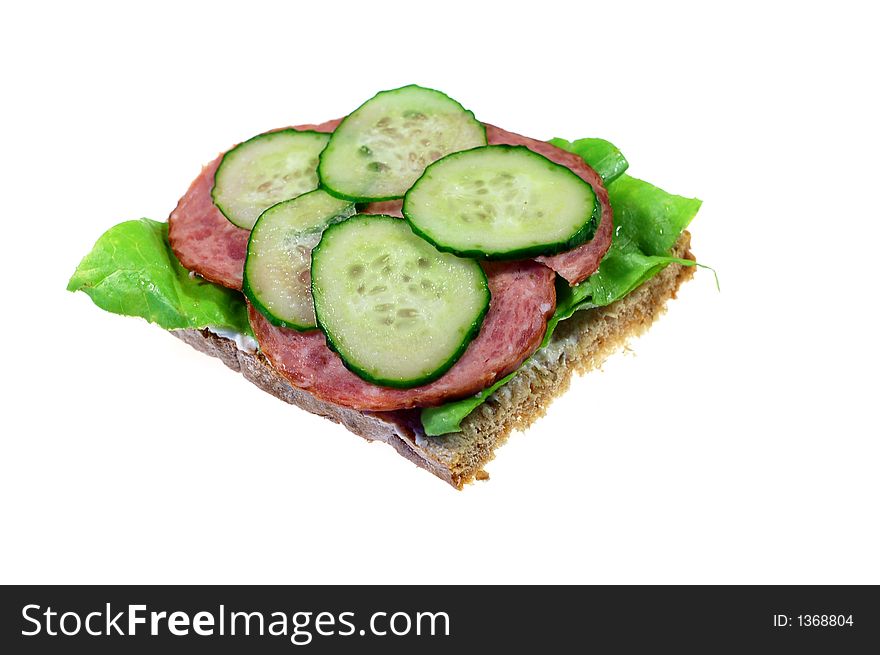 With ham and cucumber on pure white background. With ham and cucumber on pure white background