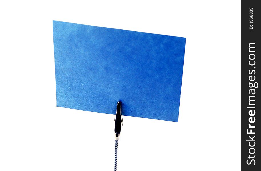 Blank blue notice card on pure white background - mini billboard. Blank blue notice card on pure white background - mini billboard