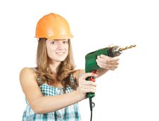 Young Woman With Drill Royalty Free Stock Photography Young Woman With Drill Royalty Free Stock Photography